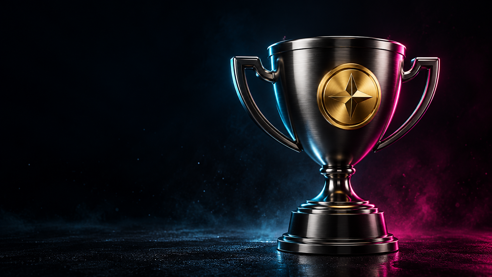 Champion trophy in neon lights